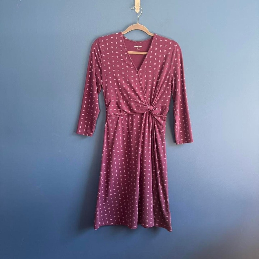 Lands‎ End Purple Floral Dress Women's Size Small Faux Wrap Stretch Preppy Girly